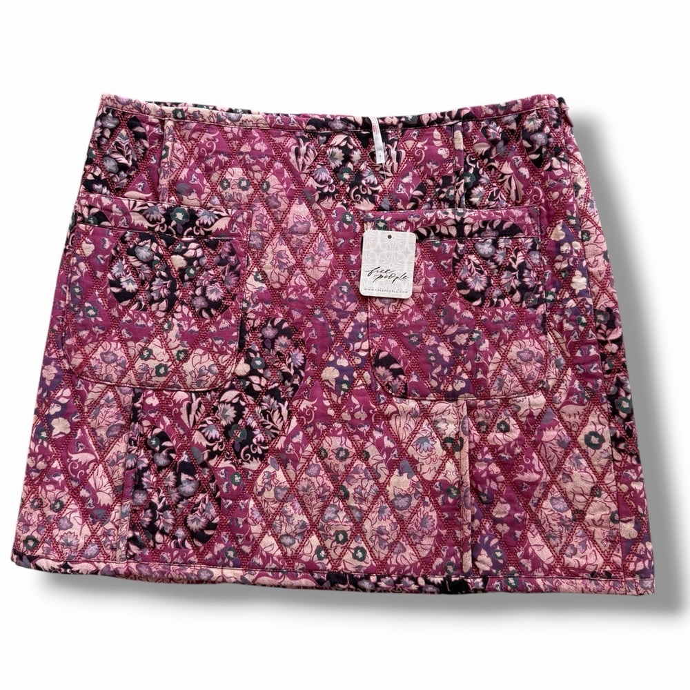 Free People 8 Rose Pink Floral SweetheartCombo Tapestry Darla Quilted Mini Skirt